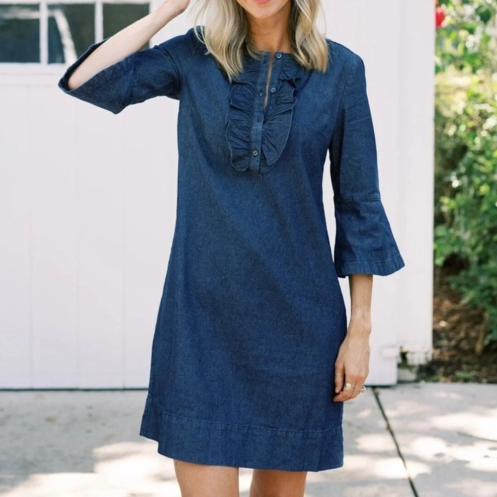 Draper James Chambray Ruffle Shift Dress - Picture 2 of 7